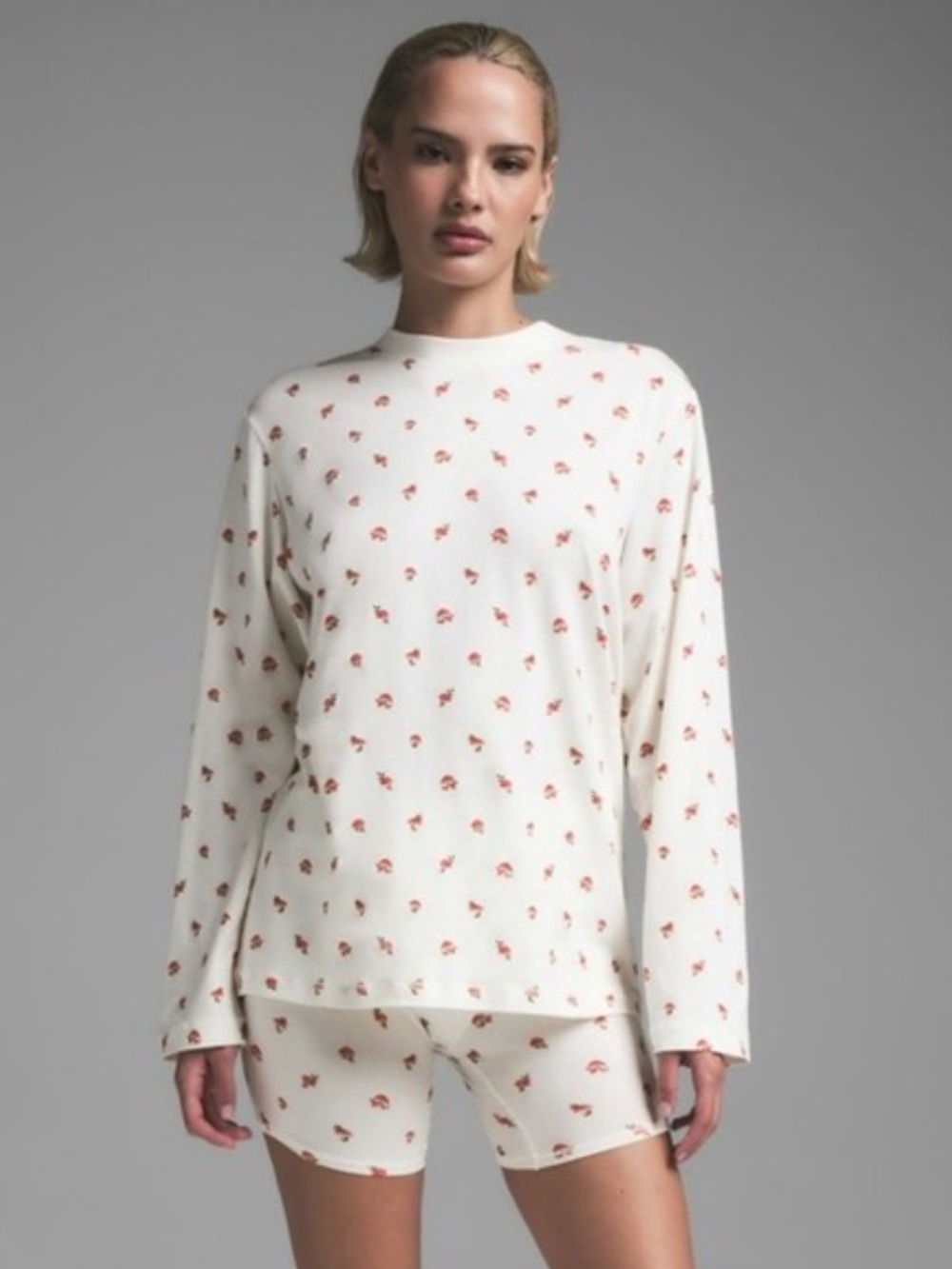 SKIMS boyfriend Tee color marble with Red Mushroom Motif NWT size small oversize